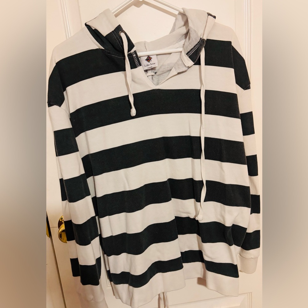 Black and White Striped Hoodie